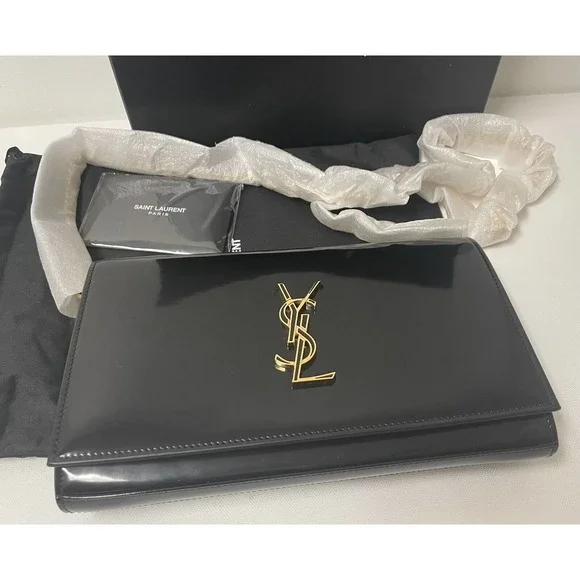 NEW SAINT LAURENT PATENT LEATHER GOLD CHAIN WALLET BAG PURSE BOX! - Picture 5 of 16